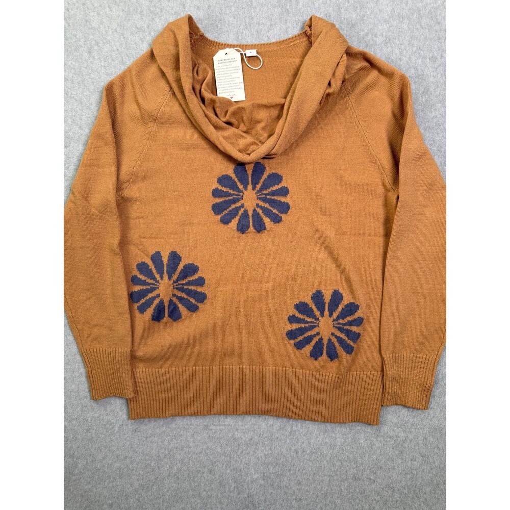 Made with Love, Tan Floral Knit Stitched Sweater